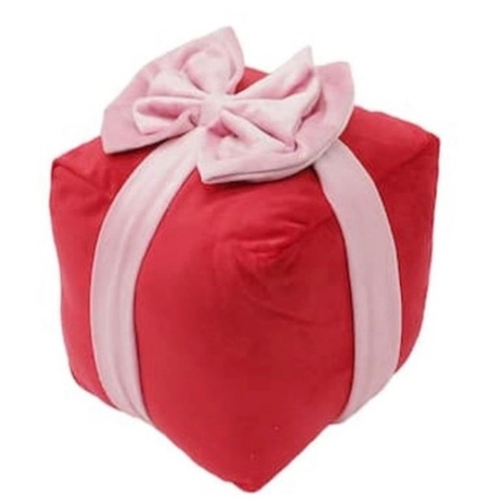 Red Gift Box Plush Pouf with Pink Bow Christmas present pillow throe pillow bed